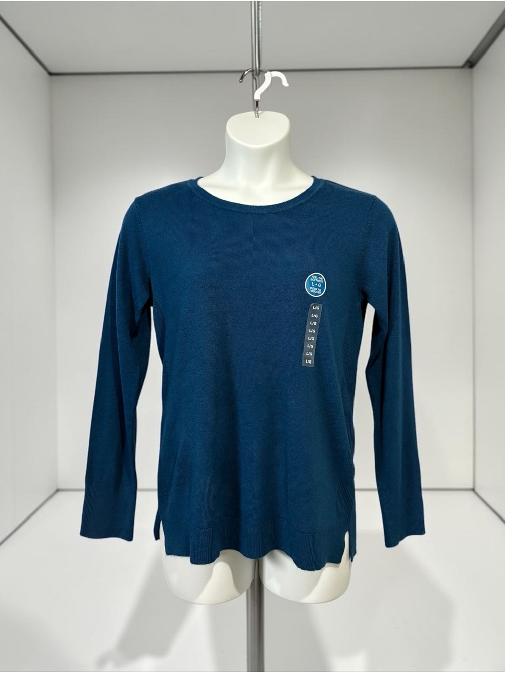 My STYLE, Soft Knit Sweater, Size L, Teal Blue Stretch Long Sleeve Pullover